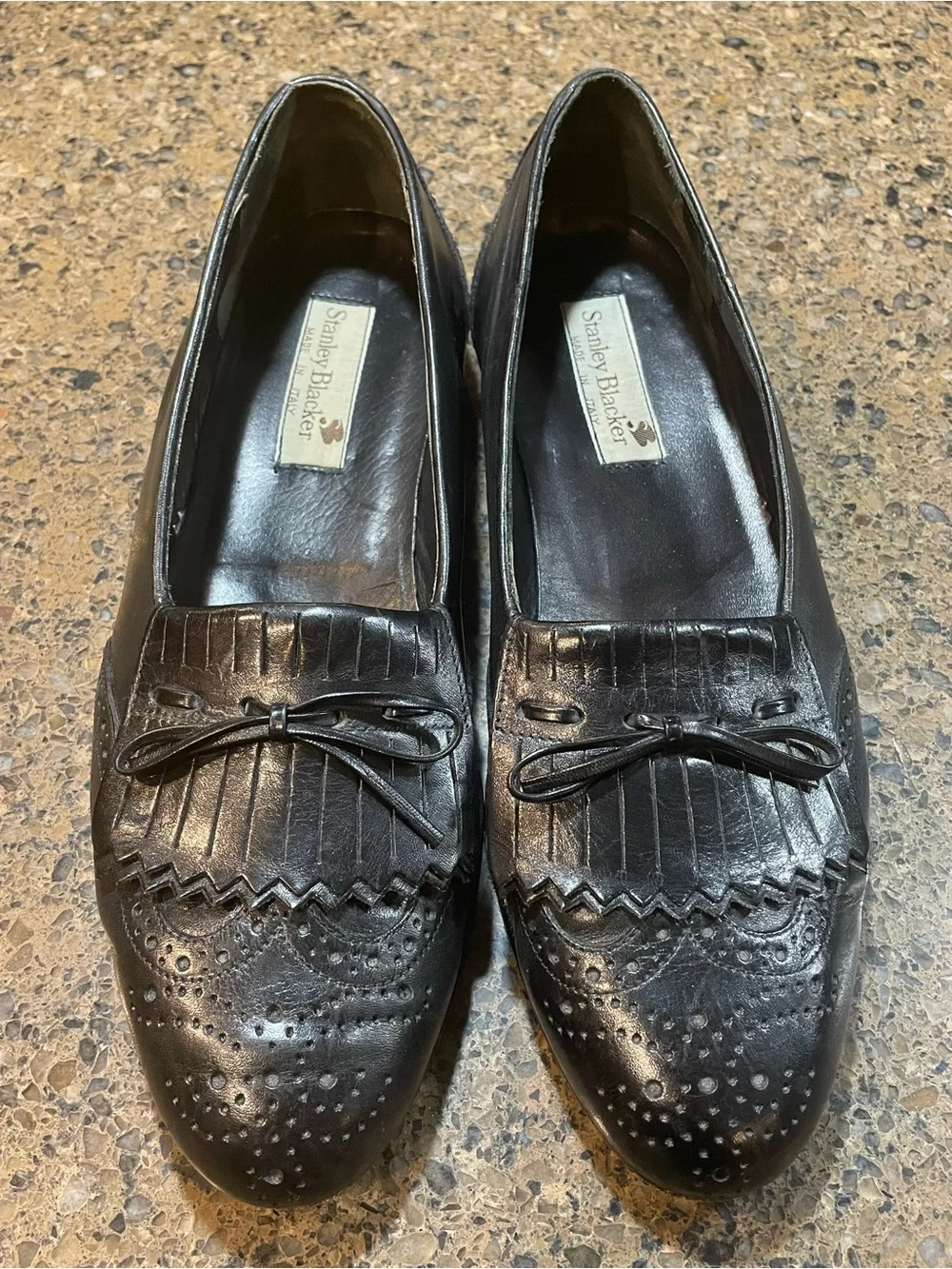Stanley Blacker Smart Casual Italian Black Leather Kiltie Tassel Loafers Sz 9.5